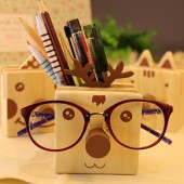 韩国文具可爱卡通动物收纳盒时尚创意多功能木质笔筒眼镜架文具盒QL-1402