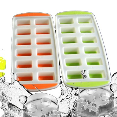长方形硅胶底冰格冰块模具创意制冰盒方块冷冻盒带盖模具冰块盒子 9284