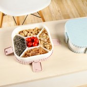干果盘塑料过年客厅家用创意水果盘分格果盘带盖糖果盘饼干状零食糖果盒（圆形）6112