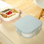 干果盘塑料过年客厅家用创意水果盘分格果盘带盖糖果盘饼干状零食糖果盒（圆形）6112