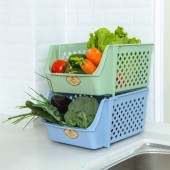 厨房果蔬收纳筐零食儿童玩具收纳箱多层叠加菜篮子PP镂空花纹塑料蔬菜置物架