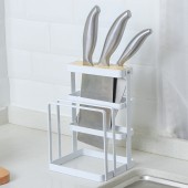 刀架厨房用品多功能菜板砧板架刀具铁艺菜板插刀一体收纳架置物架