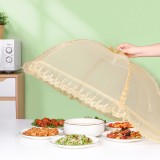 家用饭菜罩子防苍蝇盖餐桌罩剩菜食物饭罩家用防尘遮菜伞可折叠蕾丝边菜罩（918）圆形中号18寸