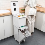 厨房双层分类垃圾桶大容量按压式带滑轮垃圾筒带盖干湿分离垃圾箱40L（双层窄款）