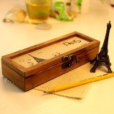 创意学生木质铅笔盒复古时尚巴黎复古实木简约多功能文具盒收纳盒