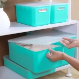 多功能日式收纳盒家用带盖衣物整理收纳筐桌面杂物零食玩具储物箱（湖蓝色）