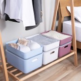 多功能日式收纳盒家用带盖衣物整理收纳筐桌面杂物零食玩具储物箱（浅灰色）