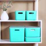 多功能日式收纳盒家用带盖衣物整理收纳筐桌面杂物零食玩具储物箱（湖蓝色）