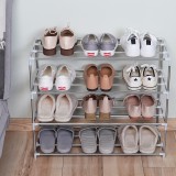 不锈钢多层鞋架简易组合式收纳鞋柜省空间宿舍鞋架子家用经济型（三通四通82cm）