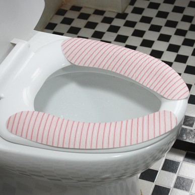 家用粘贴式马桶垫印花可水洗重复使用马桶坐垫通用坐便垫防水坐垫（粉色条纹）