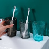 创意北欧风透明防滑条纹牙刷杯子水杯家用果汁杯咖啡杯浴室洗漱杯（360ml）