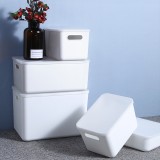 多功能日式收纳盒家用带盖衣物整理收纳筐桌面杂物零食玩具储物箱（白色）