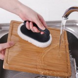 海绵刷带手柄浴室瓷砖刷厨房去污刷子洗锅魔力纤维毛刷清洁刷（百洁布白色底）椭圆款