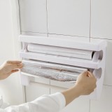 创意厨房保鲜膜收纳架带切割器多功能铝箔烧烤纸纸巾壁挂式置物架
