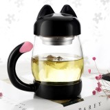 玻璃杯水杯花茶杯子带盖过滤女创意猫咪造型杯便携泡茶杯套装茶杯（420ml）