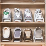 家用鞋子收纳架简约一体式塑料鞋托客厅鞋柜双层塑料鞋架(单体-素色款)