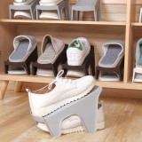 家用鞋子收纳架简约一体式塑料鞋托客厅鞋柜双层塑料鞋架(单体-素色款)