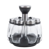 家用304不锈钢玻璃旋转调料盒厨房用品收纳调料玻璃罐子组合套装味精盐罐调味罐