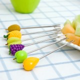 创意带搭配木桶水果叉套装不锈钢小叉子水果签果插叉可爱儿童吃水果的小叉子 RB399
