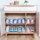 家用鞋子收纳架简约一体式塑料鞋托客厅鞋柜双层塑料鞋架(单体-彩色款)