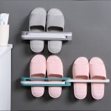 浴室可折叠三合一壁挂式拖鞋架免打孔置物架卫生间墙面收纳架子