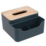 多格纸巾盒创意桌面木盖抽纸盒家用客厅茶几简约猫咪头多格木盖塑料遥控器收纳盒
