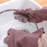 加厚硅胶清洁手套女家用魔术洗碗洗锅刷厨房耐用性防烫防水护手刷RH390(笑脸款）