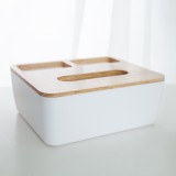 欧式加厚纸巾盒木质遥控器收纳盒 原木三格凸出款纸巾盒