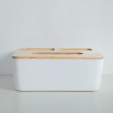 欧式加厚纸巾盒木质遥控器收纳盒 原木三格凸出款纸巾盒
