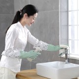 居家防水洗碗手套加绒保暖胶皮手套家用厨房洗衣耐用花边束口家务胶手套N-999（L）