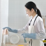 居家防水洗碗手套加绒保暖胶皮手套家用厨房洗衣耐用花边束口家务胶手套N-999（M）