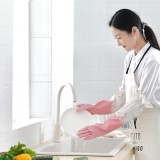 居家防水洗碗手套加绒保暖胶皮手套家用厨房洗衣耐用花边束口家务胶手套N-999（M）