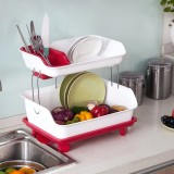 塑料双层碗架 厨房碗筷碗碟置物架餐具收纳架水果蔬菜沥水架（双层）