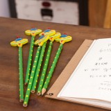 韩国文具创意木质卡通弹簧摇头铅笔 木制笔 6支装-飞船